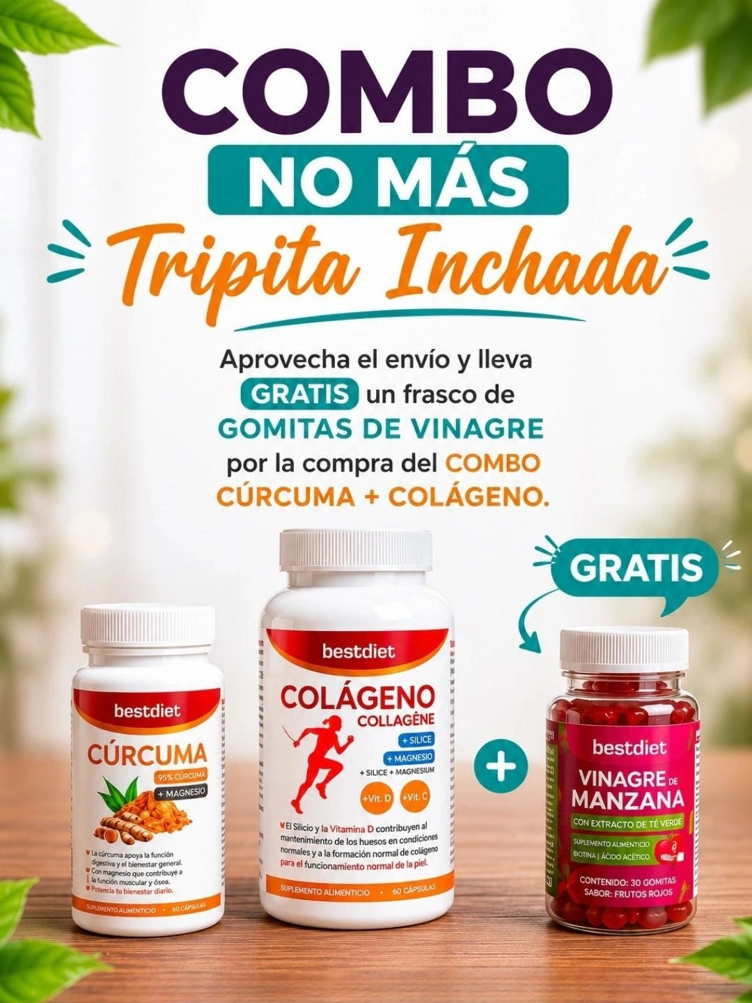 Combo curcuma + colageno gratis gomitas de vinagre de manzana